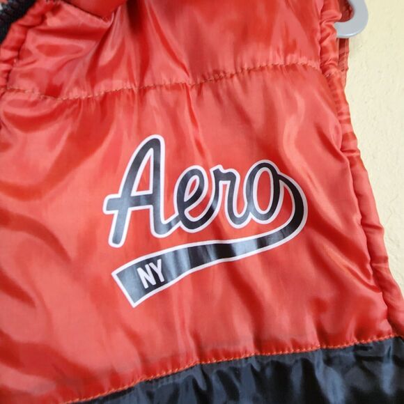 Aeropostale Mens Vest‎ Large Orange Black Full Zip Hooded Lined Puffer Down - Picture 2 of 11